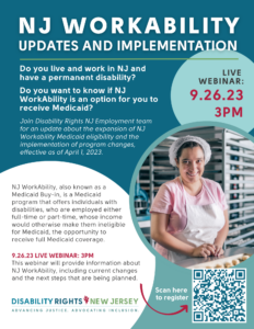 Flyer graphic for event on NJ Workability updates and implementation.